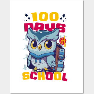 100 days of school featuring a Cute owl with a bagpack #1 Posters and Art